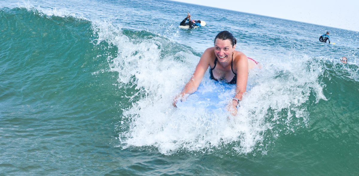 Inge Broer in Wells, Maine, bodysurfing